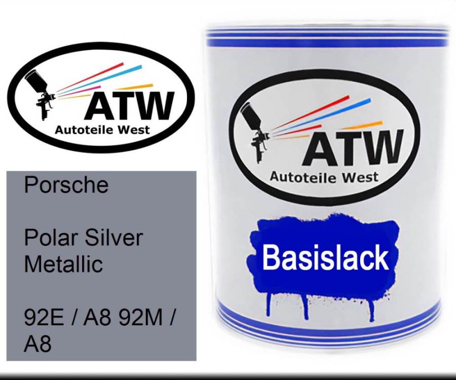 Porsche, Polar Silver Metallic, 92E / A8 92M / A8: 1L Lackdose, von ATW Autoteile West.
